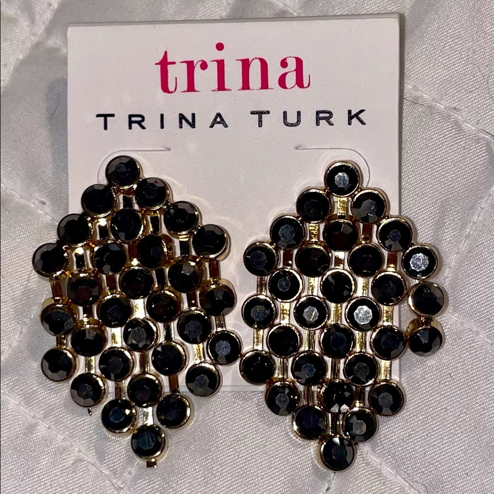 Trina Turk Gunmetal Crystal Earrings NWT